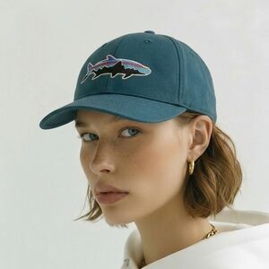 Patagonia Fitted Hat L Teal w/Trout Logo Patch EUC